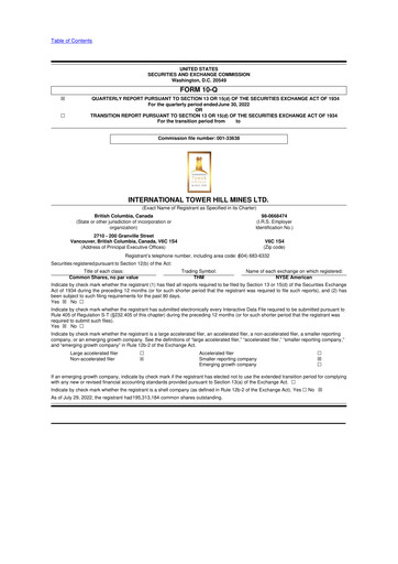 Thumbnail International Tower Hill Mines 10-Q Quarterly Report FY2022 