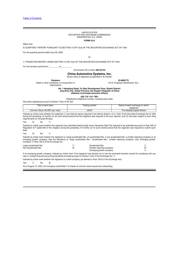 Vorschaubild China Automotive Systems 10-Q Quartalsbericht 2022 