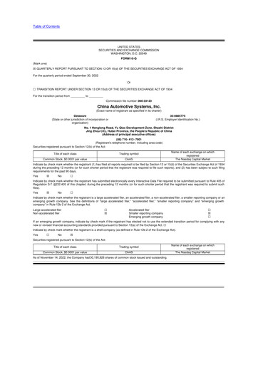 Vorschaubild China Automotive Systems 10-Q Quartalsbericht 2022 