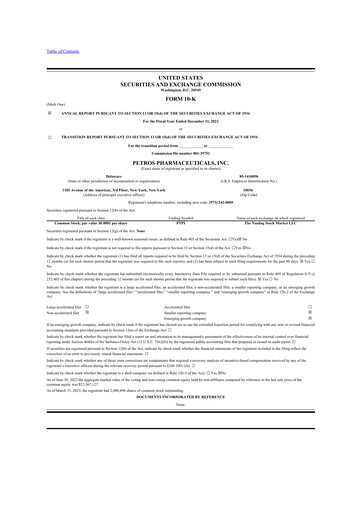 Thumbnail Petros Pharmaceuticals 10-K Annual Report 2022