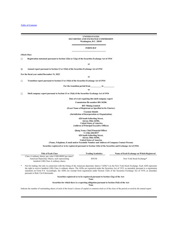 Thumbnail BIT Mining (500.com) 20-F Annual Report 2022