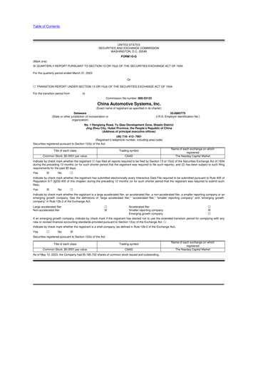 Vorschaubild China Automotive Systems 10-Q Quartalsbericht 2023 