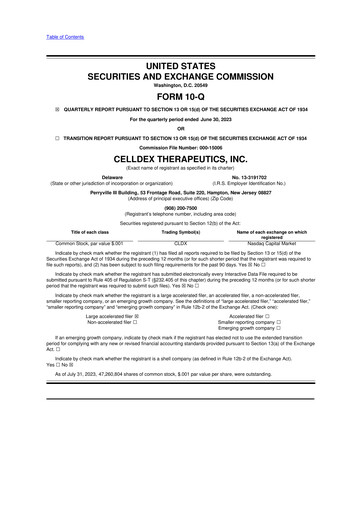Thumbnail Celldex Therapeutics 10-Q Quarterly Report FY2023 