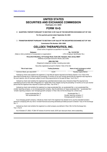 Thumbnail Celldex Therapeutics 10-Q Quarterly Report FY2023 