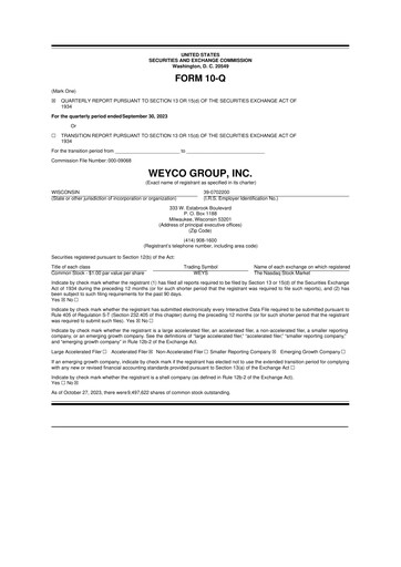 Thumbnail Weyco Group 10-Q Quarterly Report FY2023 