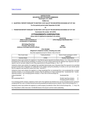 Miniature Cytosorbents 10-Q Rapport trimestriel 2023 