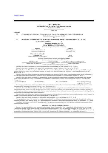 Miniature Leap Therapeutics
 10-K Rapport annuel 2023