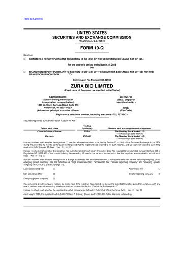 Thumbnail Zura Bio 10-Q Quarterly Report FY2024 