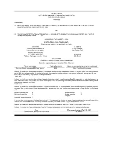 Thumbnail ESCO Technologies
 10-Q Quarterly Report FY2024 