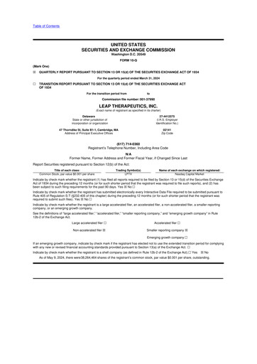 Thumbnail Leap Therapeutics
 10-Q Quarterly Report FY2024 