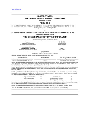 Vorschaubild The Cheesecake Factory
 10-Q Quartalsbericht 2024 