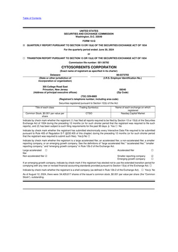 Miniature Cytosorbents 10-Q Rapport trimestriel 2024 