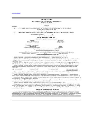 Miniature Leap Therapeutics
 10-K Rapport annuel 2024