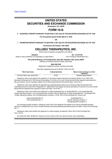 Thumbnail Celldex Therapeutics 10-Q Quarterly Report FY2025 