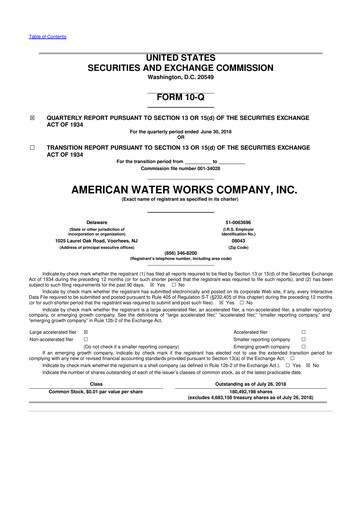 Thumbnail American Water 10-Q Quarterly Report FY2018 