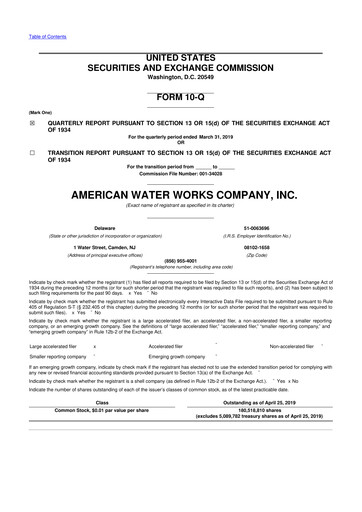 Thumbnail American Water 10-Q Quarterly Report FY2019 