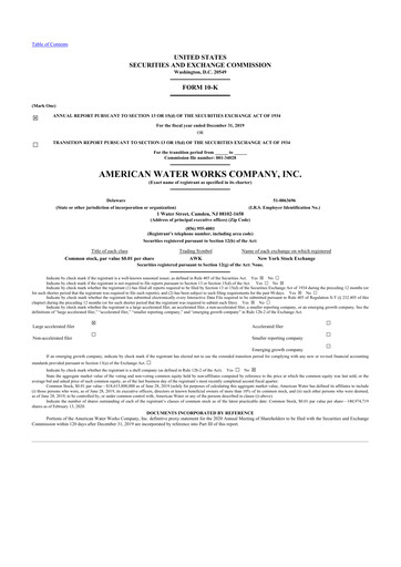 Thumbnail American Water 10-K Annual Report 2019