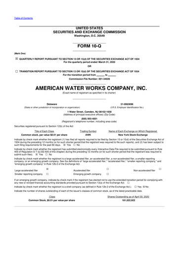 Thumbnail American Water 10-Q Quarterly Report FY2020 