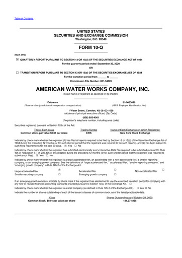 Thumbnail American Water 10-Q Quarterly Report FY2020 