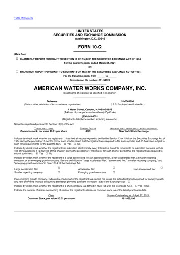 Thumbnail American Water 10-Q Quarterly Report FY2021 
