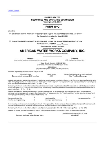Thumbnail American Water 10-Q Quarterly Report FY2024 