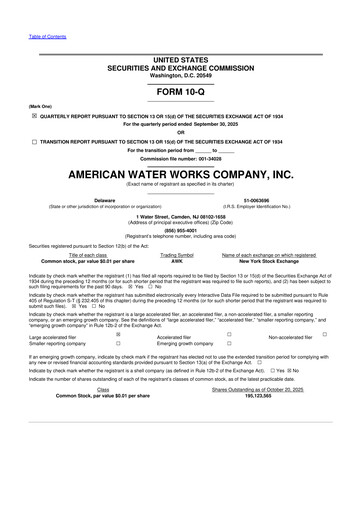 Thumbnail American Water 10-Q Quarterly Report FY2025 