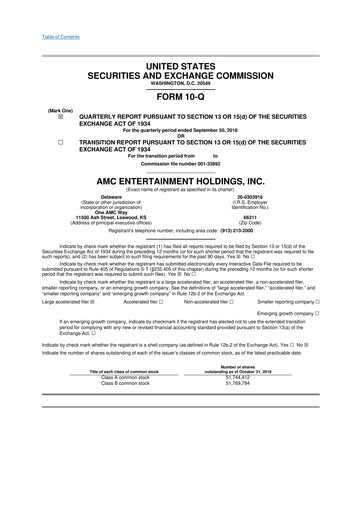Thumbnail AMC Entertainment 10-Q Quarterly Report FY2018 
