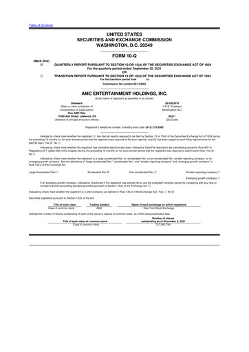 Thumbnail AMC Entertainment 10-Q Quarterly Report FY2021 