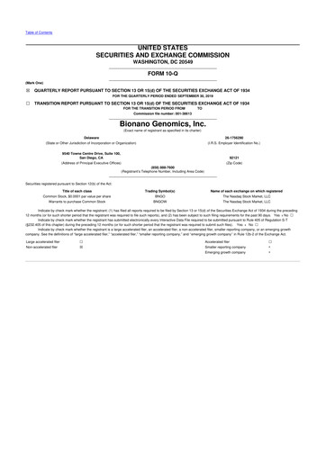 Miniature Bionano Genomics
 10-Q Rapport trimestriel 2019 