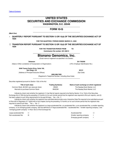 Miniature Bionano Genomics
 10-Q Rapport trimestriel 2020 
