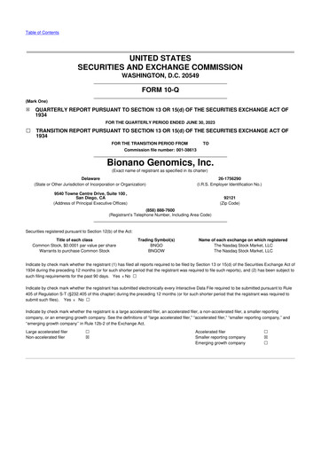 Miniature Bionano Genomics
 10-Q Rapport trimestriel 2023 