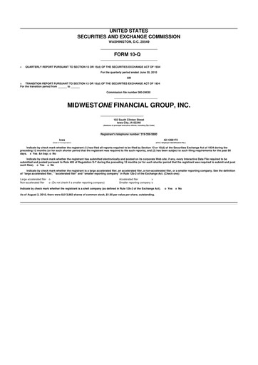 Thumbnail MidWestOne Financial Group
 10-Q Quarterly Report FY 