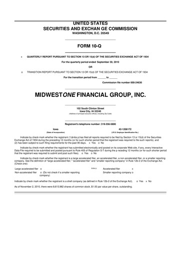 Thumbnail MidWestOne Financial Group
 10-Q Quarterly Report FY 