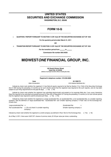 Thumbnail MidWestOne Financial Group
 10-Q Quarterly Report FY 