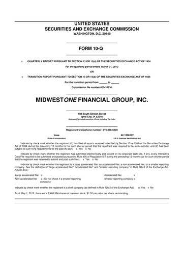 Thumbnail MidWestOne Financial Group
 10-Q Quarterly Report FY2012 
