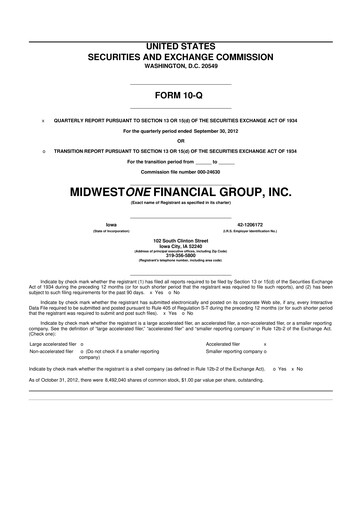 Thumbnail MidWestOne Financial Group
 10-Q Quarterly Report FY2012 