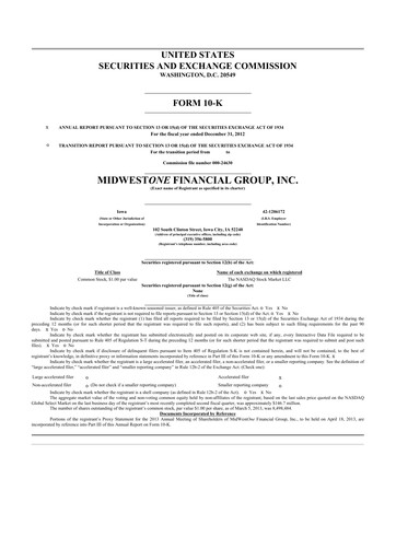 Thumbnail MidWestOne Financial Group
 10-K Annual Report 2012