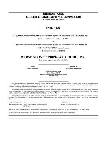 Thumbnail MidWestOne Financial Group
 10-Q Quarterly Report FY2013 