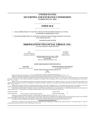 Thumbnail MidWestOne Financial Group
 10-K Annual Report 2013