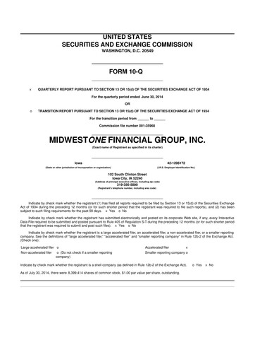 Thumbnail MidWestOne Financial Group
 10-Q Quarterly Report FY2014 