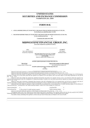 Thumbnail MidWestOne Financial Group
 10-K Annual Report 2014