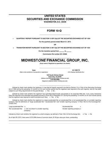 Thumbnail MidWestOne Financial Group
 10-Q Quarterly Report FY2015 