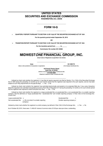 Thumbnail MidWestOne Financial Group
 10-Q Quarterly Report FY2015 