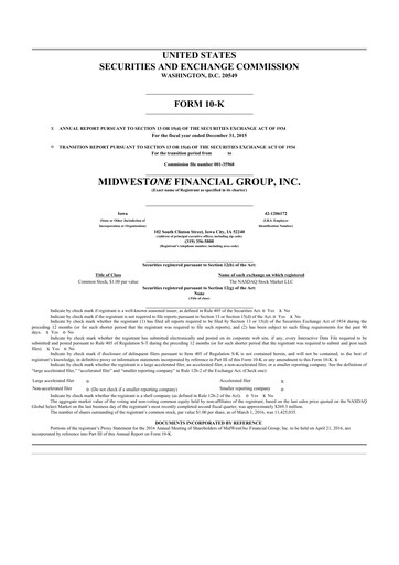 Thumbnail MidWestOne Financial Group
 10-K Annual Report 2015