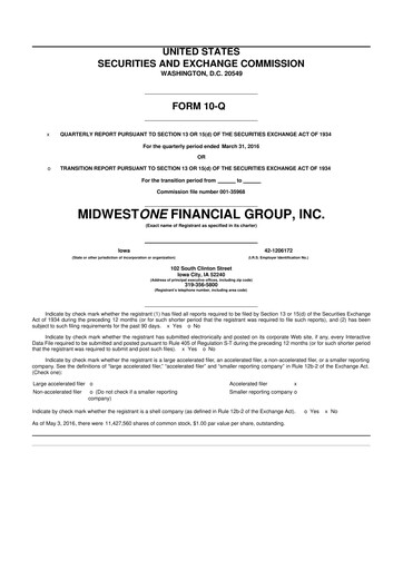Thumbnail MidWestOne Financial Group
 10-Q Quarterly Report FY2016 