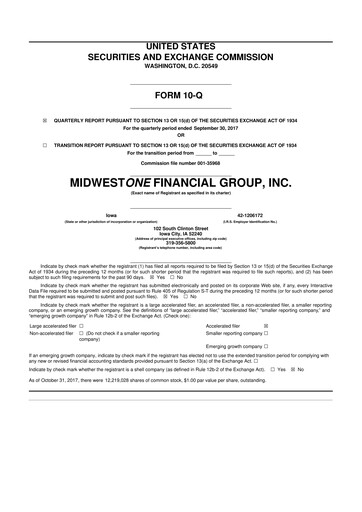Thumbnail MidWestOne Financial Group
 10-Q Quarterly Report FY2017 