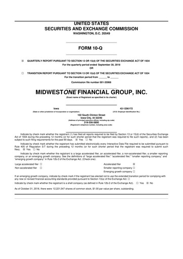 Thumbnail MidWestOne Financial Group
 10-Q Quarterly Report FY2018 