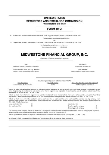Thumbnail MidWestOne Financial Group
 10-Q Quarterly Report FY2020 