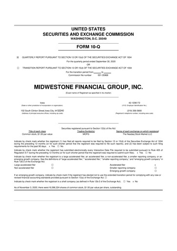 Thumbnail MidWestOne Financial Group
 10-Q Quarterly Report FY2020 
