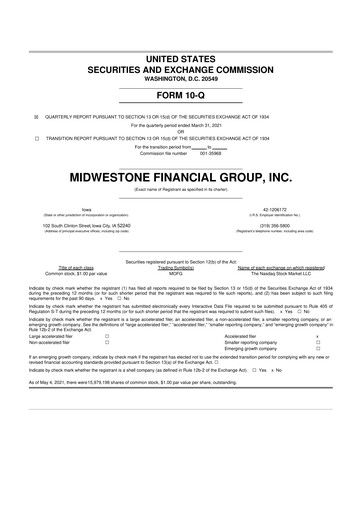 Thumbnail MidWestOne Financial Group
 10-Q Quarterly Report FY2021 